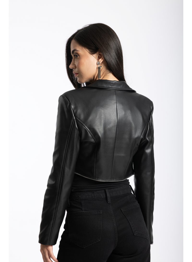 AMICI Cropped leather coat - Image 2